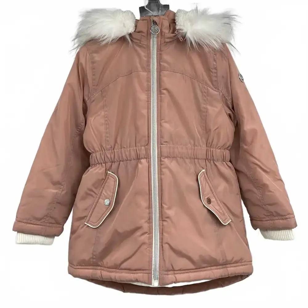 Michael Kors Pink Faux Fur Trim Hood Puffer Jacket | Girls 6X Regular